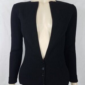 Worth black ribbed deep V-neck cardigan sweater ladies size P